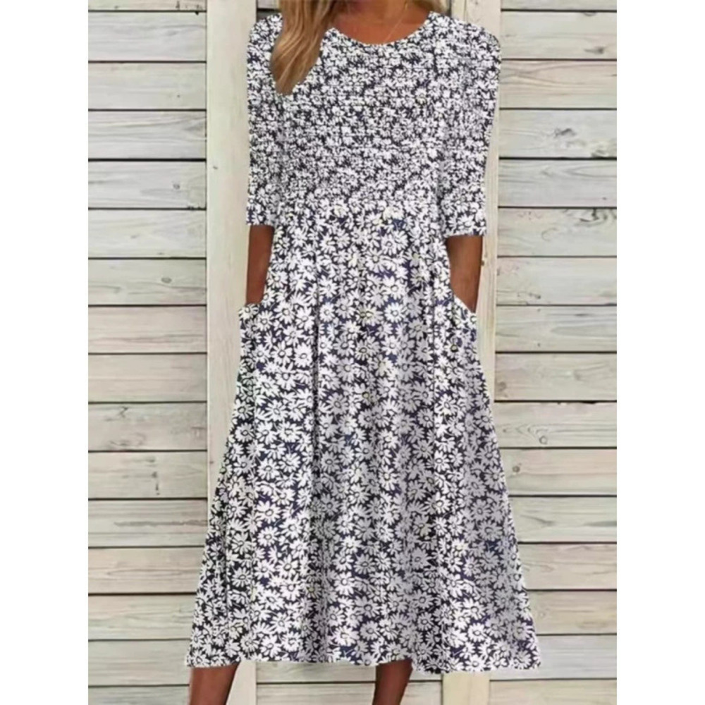 ZARA Summer Printed Crew Neck Pocket Casual Dress